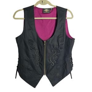 Harley‎ Davidson Genuine black Vest SzM motorclothes Heavy Embroidered. Rockstar